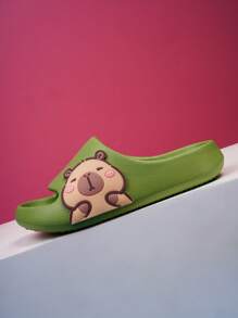 儿童柔软泡沫滑梯凉鞋，防滑轻便可爱休闲拖鞋，适合男孩和女孩，速干带简约纯色厚底沙滩拖鞋 - 綠色 - 查看 3