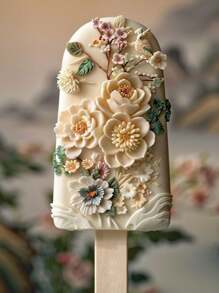 1pc Handmade Floral Ice Cream Mold, DIY Chinese Carved Ice Cream/Ice Pop Silicone Mold