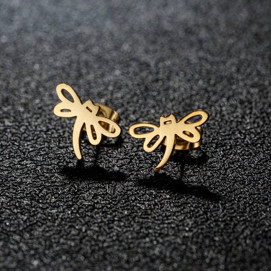 1 Pair Dragonfly Earrings, Casual Daily Wear For Girls, Fashion Jewelry Stainless Steel Cartoon Animal Gift