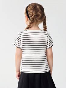 Balabala Girls' Embroidered Short-Sleeve Tee, Sweet & - Black and White - View 3