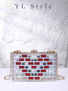 女士奢华晚礼服手提包 - 采用心形设计和优雅闪亮的可拆卸链带，适合所有季节、派对、婚礼和特殊场合