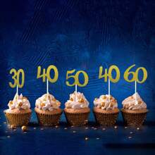 10 件金色闪光数字水果签，适用于生日、节日派对蛋糕装饰（30/40/50/60）、圣诞节