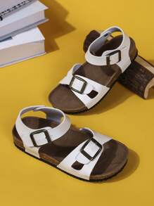 Chanclas blandas de corcho con hebilla plana para niños, sandalias casuales de estilo coreano personalizadas para uso en exteriores