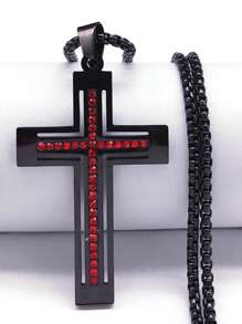 Hip Hop Crystal Cross Pendant Necklace Chain For Men Stainless Steel Rhinestone Necklaces Punk - Necklace - View 3