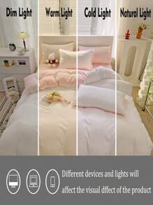 3 件套亲肤柔软白色和粉色宿舍床罩和枕套，1 个羽绒被套，2 个枕套，可机洗，无需填充物 - 白色 - 查看 9