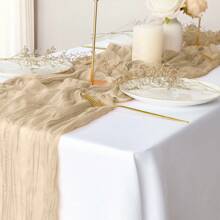 1pc Champagne-Color Cheesecloth Table Runner, Nude Burlap Table Cloth, Country Style For Wedding Decor, Suitable For Wedding, Baby Shower, Bridal Shower And Birthday. The Ivory Cheesecloth Table Runners Can Also Be Used As Decorative Hanging On Tables Or Chairs To Add An Elegant Touch To Any Event. Can Be Used As Wedding Reception Table Decor, As Wedding Banquet, Backdrop Or Main Dining Table, Dessert Table Or Candy Bar - Champagne - View 1
