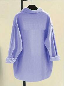 Women Corduroy Button Down Shirts Relaxed Fit Casual Long Sleeve Fashion Jacket 2024 Fall Oversized Blouses Tops With Pockets - Light Purple - View 2