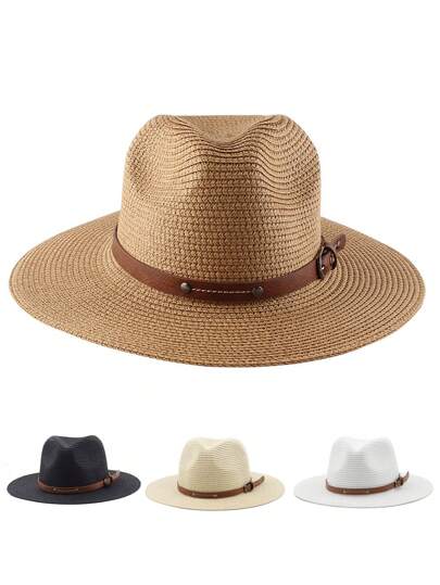Nuevo visera sombrero, sombrero estilo francés retro plano para hombre tipo jazz, protección solar para viajes a la playa, sombrero ancho de unicolor bohemio de poliéster resistente al viento y rayos UV, para primavera/verano