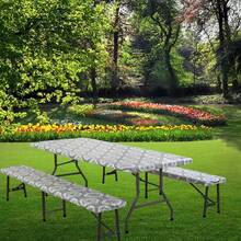 3pcs Picnic Table And Bench Set Cover, Waterproof Tablecloth For 6ft Rectangular Table, Vinyl Flannel Backing, Elastic Edges - Suitable For Outdoor Parties, Indoor Dining, Patio, Garden (30 X 72 Inches) - 30*72in - View 7
