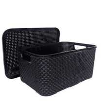 7L Rattan Organizer Box With Lid - Black - View 2