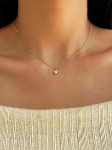 1pc Fashionable And Shining Gold Tone Rhinestone Pendant Necklace,Stainless Steel Material,With Long-Lasting Color Retention,Suitable For Women's Daily Wear . - Gold - View 2