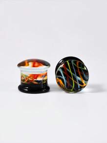 1 Pair Glass Waist Drum Ear Gauge Transparent Lines Black 8- 25mm Stretcher Expander Piercing Body Jewelry