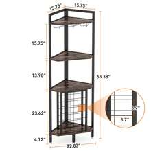 LITTLE TREE 4-Tier Corner Wine Rack With Glass Holder, Industrial Corner Bar Corner Wine Cabinet, Freestanding Corner Wine Shelf For Living Room, Small Space - Brow - View 8