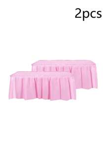 2pcs Wedding Table Skirt, White/Pink Disposable Plastic Table Skirt For Wedding Decor, Anniversary Party, Bridal Shower Decorations, Home Table Decoration - Multicolor - View 13