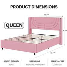Modern LED Upholstered Bed Frame With Silver Wingback Headboard – Soft PU Leather, Platform Design, Easy Assembly, Twin Bed Frame / Full Bed Frame/ Queen Bed Frame / Twin /Full / Queen Size Bed Frame, Black/Pink/Beige (USB LED Strip) - 粉色 - 查看 9