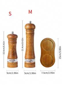 1pc Manual Wooden Grinder For Pepper, Sesame, Cumin Powder, Sea Salt And Sichuan Peppercorn, With Ceramic Grinding Core, Available In 2 Sizes To Meet Your Household Needs, Pepper Mill Grinder For Dining Table, Suitable Kitchen Seasoning Tool, Christmas Gift - 復古顏色 - 查看 2