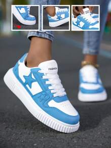 Zapatillas de lona con diseño de estrellas, de estilo casual y plataforma, con cordones, para uso unisex, para mujer - Azul - Ver 1
