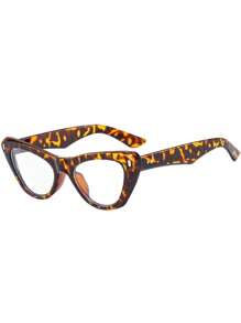 1pc Women's Retro Cat Eye Classic Black Leopard Print Rivet Decorated Decorative Glasses, High-Quality Fashion Plano Lenses