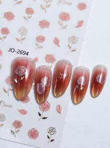 2pcs 3D Japanese Pink Petal Embossed Nail Art Stickers Elegant Retro Vintage Red Rose Flower Self Adhesive Transfer Nail Decorations Decals DIY