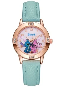 Sanrio Montre en acier de haute qualité avec diamants, motif Stitch de Disney, pour dame/fille. Montre-bracelet à quartz pour filles