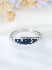 Tsnamer 1枚蓝色珐琅星空戒指，女士款式，月亮、星星、行星、夜空，星空主题首饰，送给闺蜜的礼物 - Star Moon - 查看 11