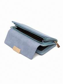 1pc Blue Long Wallet, 2025 New High-End Luxury PU Leather Solid Color Snap Button Zipper Long Wallet, Collegiate Style Minimalist Fashion Streetwear Multifunctional Phone Holder Wallet, Gift, Party, Niche Ladies Card Holder - Blue - View 4