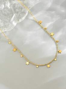 LIEBEIRIS 1 pieza Collar con colgante múltiple de estrella chapado en oro de 18K, acero inoxidable para uso diario y regalo de damas