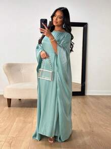 1 pieza Nuevo vestido abaya holgado de satén brillante para mujer, elegante vestido musulmán de manga larga para fiestas, cumpleaños, Kaftán modesto