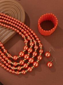 4 pièces Set de bijoux élégants de mode avec perles en résine multicouches pour femmes