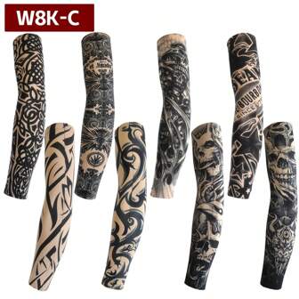 8pcs/Set Thin Men's Sun Protection Arm Sleeves, Tattoo Coverings, Cooling Cycling Arm Sleeves For Summer Sleeves Cover Arms Fake Tattoo Arm Warmers Autumn Outfits Halloween Costumes Black Arm Sleeve Gifts For Men