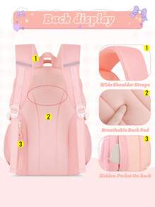 3pcs/Set - Large Capacity Girl's Backpack. Student Bag With Lunch Box Bag And Pencil Case. Simple 15.6-Inch School Laptop Backpack. Outdoor Travel Bag With Plush Ball Pendant. Back-To-School Essential. Suitable For School And Travel