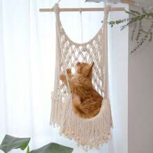 1 件 Macrame 猫吊床，波西米亚风格吊床，手工编织流苏壁挂挂毯，适合所有季节的猫秋千，不包括垫子
