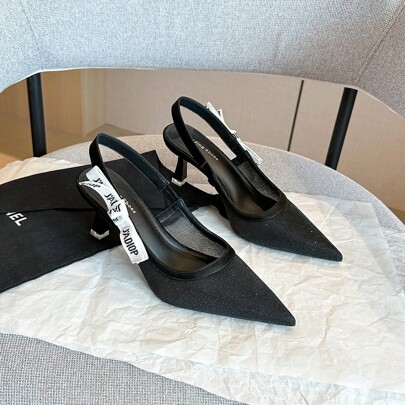 Zapatos de tacón de gatito de punta cerrada con tira trasera para mujer, tacones bajos para vestir, boda y novia