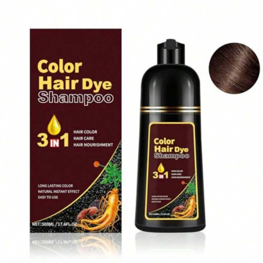 Dark Brown Hair Color Shampoo For Gray Hair 500ML Instant Hair Dye Shampoo For Men & Women-3 In 1 Color Shampoo+Natural Black Hair Color Shampoo For Gray Coverage+True Sons Hair Dye Foam For Men, 3 In 1 Herbal Hair Shampoo For Women And Men, 500ML - 深棕色 - 查看 1