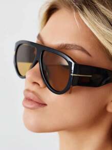 女士复古超大飞行员时尚眼镜，厚框设计，嘻哈朋克风沙滩配饰，度假服饰配件，春夏休闲服饰，夏季沙滩度假、户外活动、旅行的理想礼物 - 查看 4