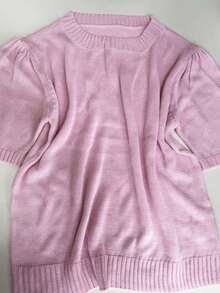 Women's Fashionable Elegant Round Neck Short Sleeve Knitted Top, Spring/Summer