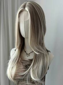 Blonde Wavy Wig 22inch Synthetic Heat Resistant LongLength U Lace Shape Small Lonc Wave Curly Wig ForFashion Wvoman Daily Use - Gray Highlight - View 5