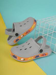 1 Pair Baby Boys' Cute Dinosaur Cartoon Beach Sandals, Comfortable Casual Lightweight Slip-On Breathable Slippers, Spring/Summer - Grey - View 1