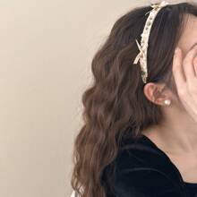 1pc Boho Linen Thin Headband With Wooden Beads And Gems, All Season Decor Headwrap,Hairband,Hair Hoop