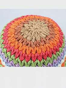 1pc Women's Colorful Rainbow Striped Foldable Bucket Hat, Casual Polyester Breathable UV Protection Summer