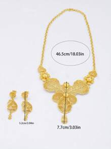 2pcs Nigerian Dubai Handcraft Wedding Dress Set, Fashionable Versatile Wedding Jewelries, Ladies Hollow Moon Design Accessories, Copper Alloy, Vintage Style, Suitable For All Seasons, Everyday Wear And Gifts