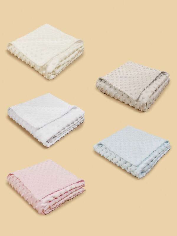 1pc Double-Layer Pom-Pom Fleece Baby Swaddle Blanket, Soft & Comfortable, Spring/Summer Lightweight