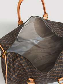 Large Capacity Printed Luggage Bag, Fashionable Travel Storage Bag, Multifunctional Hand-Held Shoulder Bag, Outdoor Leisure, Travel Fitness Bag, Camping And Cruising Essential, Hiking, Summer Back To School Holiday Essentials Holiday Travel Essentials Travel Bag Travel Accessories - Brown - View 6