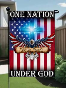 1pc One Country Under God Eagle Garden Flag, Double-Sided Linen, 14.17x18.50 Inches, American Flag Design With Cross And Eagle - Suitable For Independence Day, Outdoor/Interior Decoration, Patio & Garden Decoration, Furniture Decoration, No Power Required (Flag Only)
