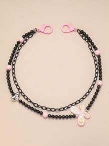 1pc Women's Edgy/Sweet Butterfly Bead Acrylic Pants Chain, Unique Personalized Hip Hop Street Fashion Accessory - Black - View 2