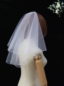 White Ivory Bridal Veils With Comb Wedding Accessories - Double Layer Overlock - View 3