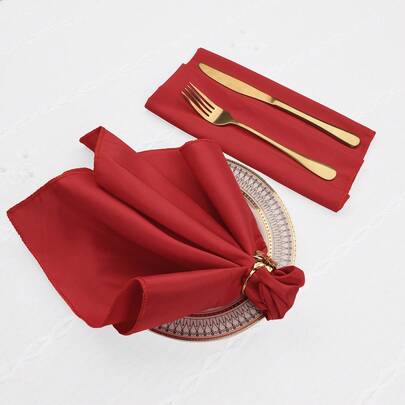 6/10/12 peças Guardanapos de pano vermelho Guardanapos de jantar Absorvente Lavável 100% Poliéster Tecido Guardanapos de mesa a granel com bordas costuradas Ideal para Hotel Restaurante,