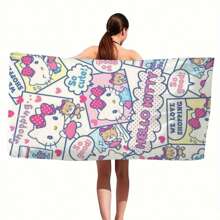 Sanrio 1pc Sanrio Kuromi Hello Kitty My Melody Cartoon Design Beach Towel, Quick-Dry, Cute Cartoon Animal Combo Pattern, Minimalist Style, Single-Sided Printed Hemmed, Essential For Beach/Bath, 70x150cm/80x160cm