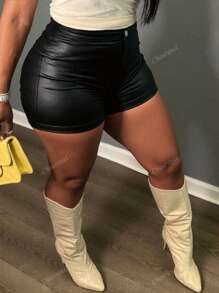 Women's Casual Vacation Solid Color Sexy Coated Shorts