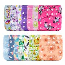 10 Stücke/6 Stücke/3 Stücke/2 Stücke/1 Stück AWJ Mesh Futter Stoffwindel mit Bauchpaneel, in einer Größe verstellbar, waschbar und wiederverwendbar für Baby Mädchenund Jungen - Verschiedenfarbig - Übersicht 4